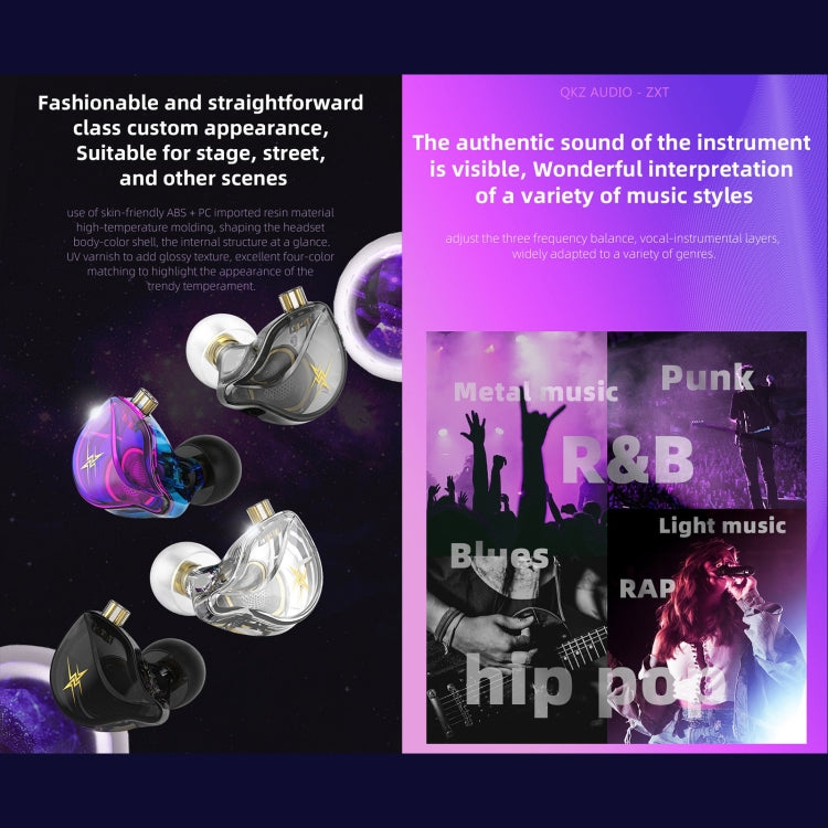Écouteurs intra-auriculaires filaires QKZ ZXT Sports, stéréo, hi-fi, avec micro, version standard